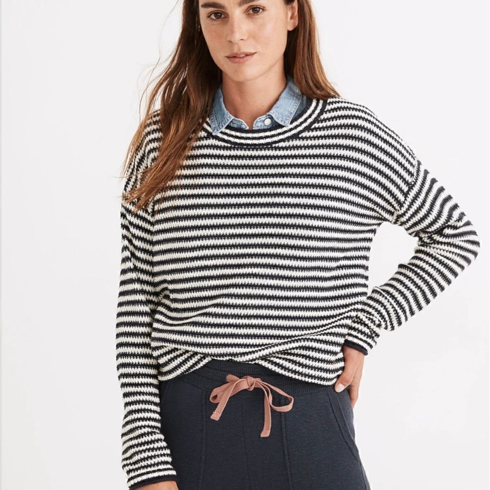 Madewell Seagrove Pullover Boatneck Stripe Blue White Sz XS